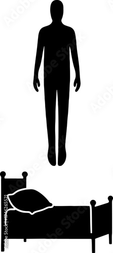 Tall shadow human floating above bed - sleep paralysis horror  vector with white background 