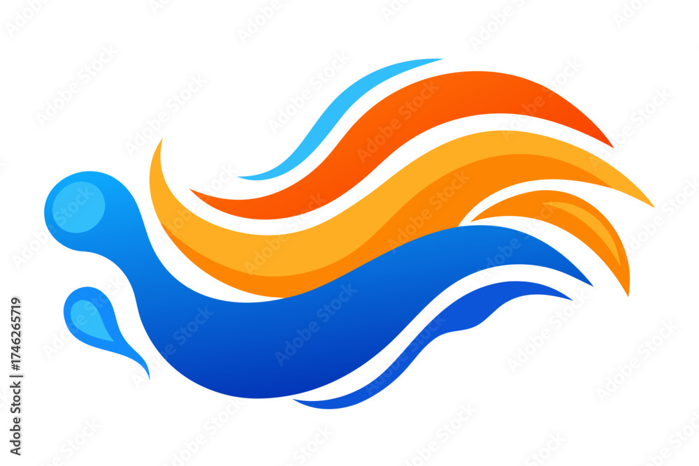 Naklejka premium Blue and Orange Watercolor Energy Flow Abstract Art