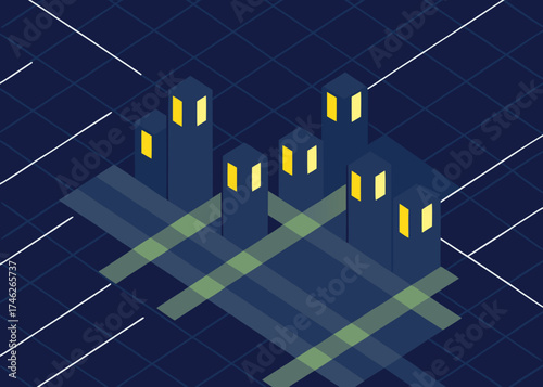 Aerial City Night Lights Grid Pattern Background Illustration