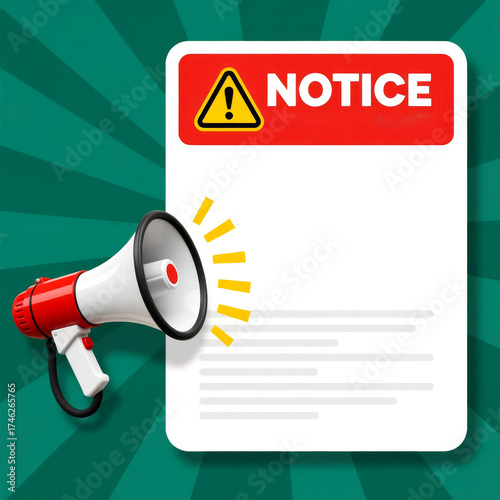 Illustration of a web alert notice with megaphone and empty text space, designed for customizable announcements or warnings in digital templates and online communication.