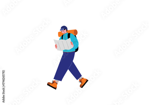 登山中地図を確かめる男性