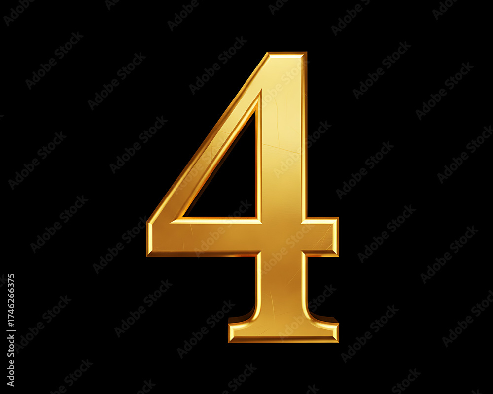 Obraz premium Golden number 4 on black background. Luxury metallic number 4 on black background