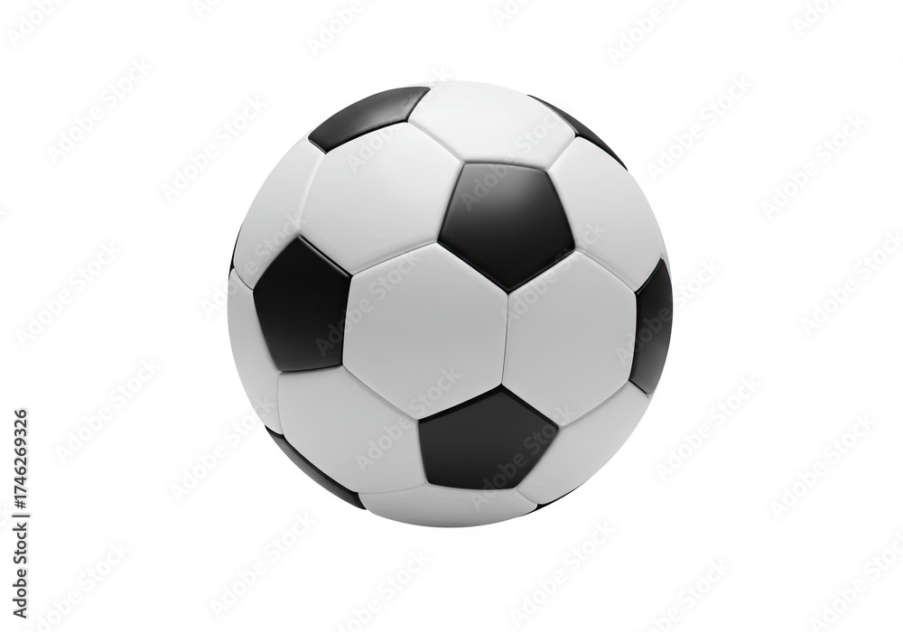 Obraz premium Classic black and white soccer ball, symbol of global football and competitive sports, isolated on a pristine white background, great for athletic graphic design