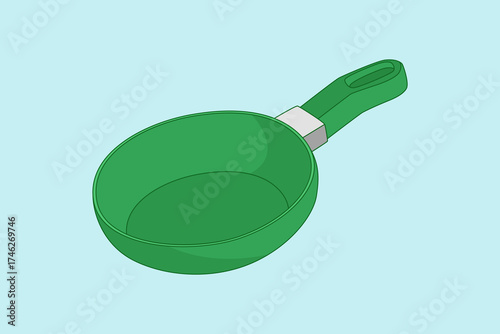 Compact green nonstick frying pan with sturdy handle on light backdrop.