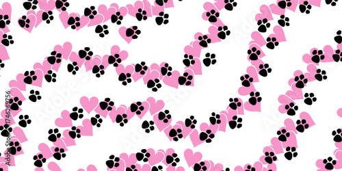 Abstract paw toe and heart pattern background for fabric print vector abstract