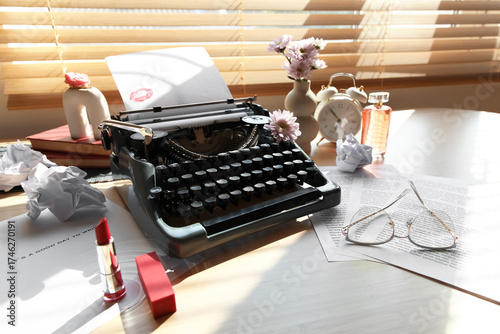 Vintage typewriter with flo...