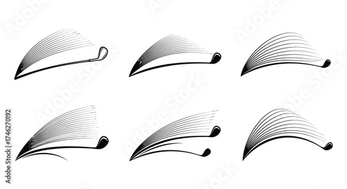 Vector art of a set of six vintage golf clubs, evoking a sense of classic sportsmanship and traditional leisure activity