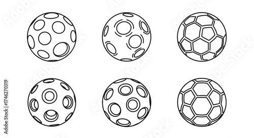 Vector art of a collection of floorball balls, showcasing the equipment used in the indoor team sport