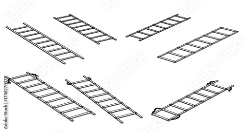 Vector art of ladder set isometric view different kinds of ladders for different needs construction and repair equipment