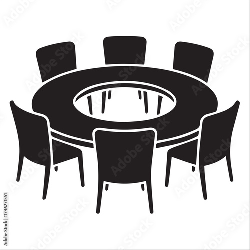 Black Round Table with Six Chairs Illustration seating