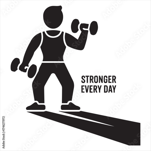 Black Silhouette of Person Lifting Dumbbells with Text