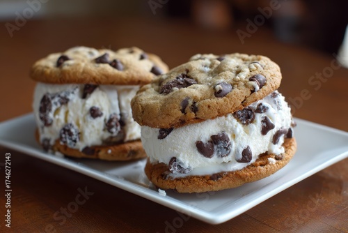 Wallpaper Mural Chocolate Chip Ice Cream Sandwich. Delicious Dessert with Vanilla Cream and Chocolate Chips Torontodigital.ca