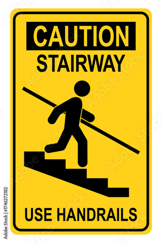 Use Handrail sign, Warning sign for separate use of handrails. Flat vector illustration design isolated on white background.