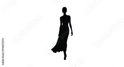 Elegant silhouette of a woman in a flowing evening gown walking with grace fashion model glamour
