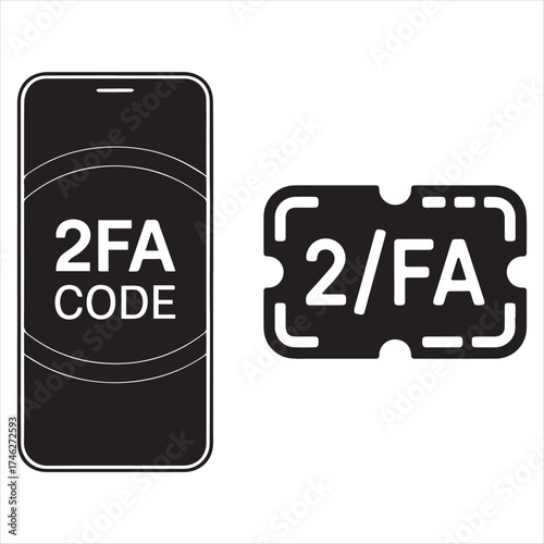 Black and white 2 F A Code on smartphone and ticket icon