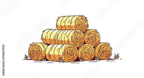 Stack of hay bales isolated against white background.