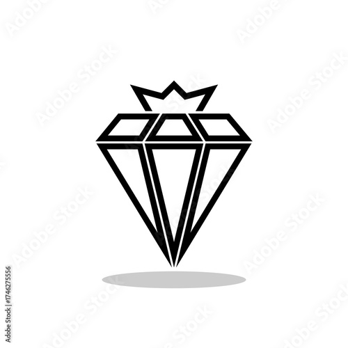 Diamond crown sign icon with shadow