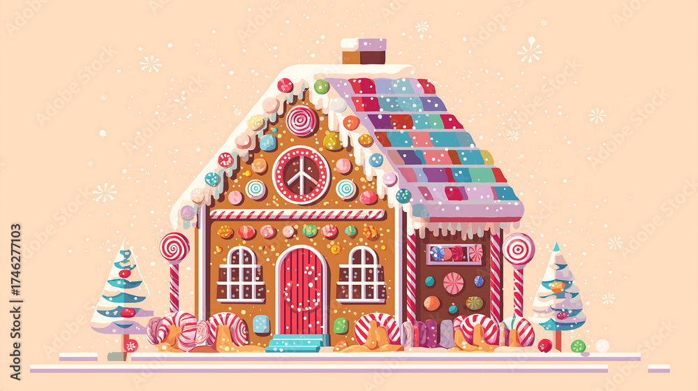 Obraz premium Gingerbread house christmas holiday sweet candy design illustration