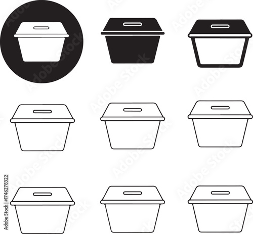 Takeout container icons in various styles on transparent background silhouette