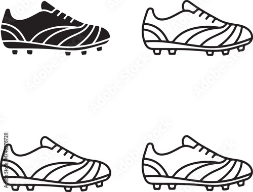 Four soccer cleats in varying styles ideal for design work on transparent background silhouette