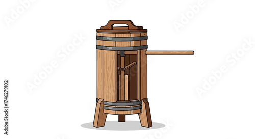 Wooden press machine stands on three legs against a white background.