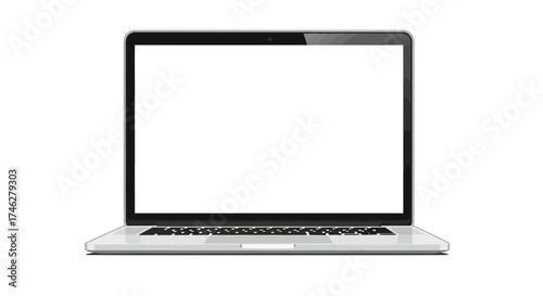 Laptop computer with a blank white screen isolated on a white background.