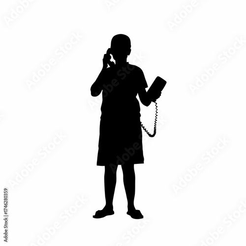 Hospital receptionist silhouette answering phone calls isolated on white background