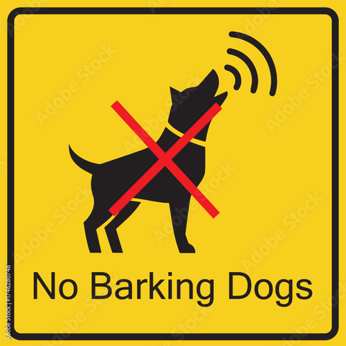 No barking dogs warning sign on yellow background