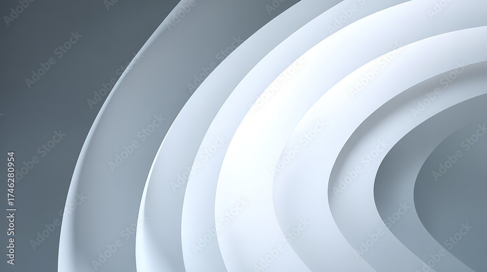 Fototapeta premium Abstract Background of Layered Light Gray and White Curves: Minimalist Design and Light