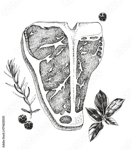 Raw beef t-bone steak vector