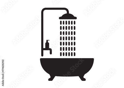 Bathroom with Shower Icon, Bathroom with Shower solid vector