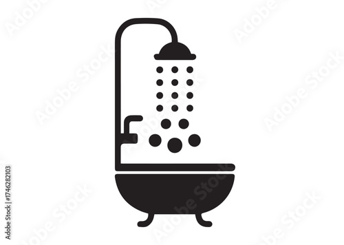 Bathroom with Shower Icon, Bathroom with Shower solid vector