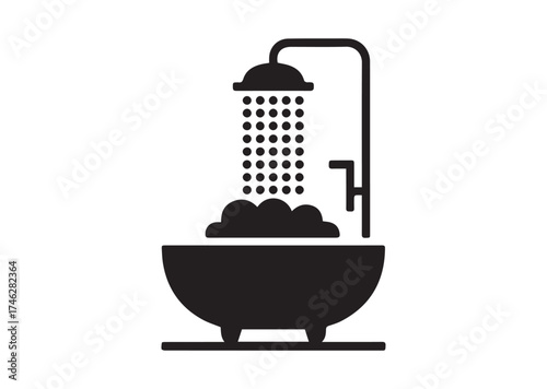 Bathroom with Shower Icon, Bathroom with Shower solid vector