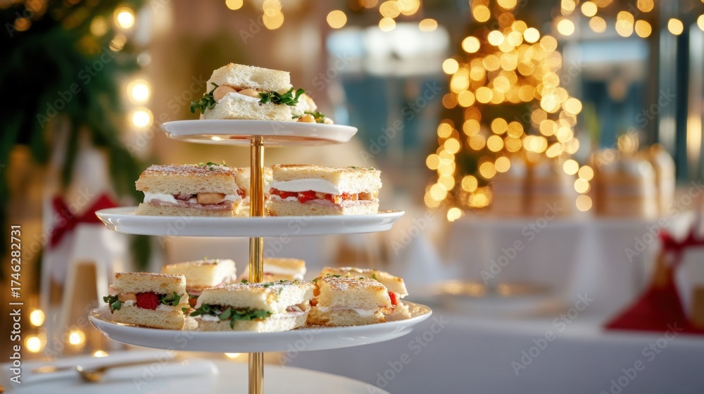 custom made wallpaper toronto digitalElegant tiered stand with assorted sandwiches in festive setting, perfect for holiday gatherings and events