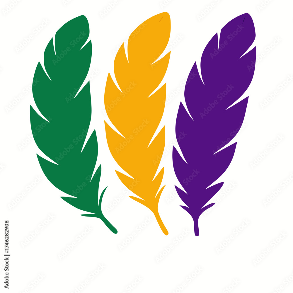 Fototapeta premium Bright feathers for Mardi Gras celebration in green, gold, and purple 