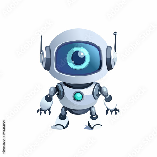 Cute One-Eyed Robot Character with Antennas.
