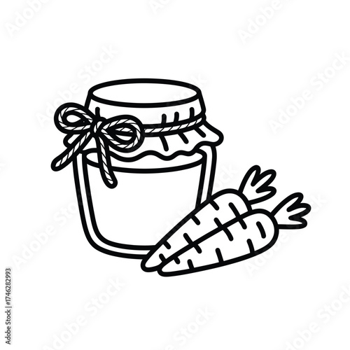 Hand drawn illustration of a jar of preserves with carrots