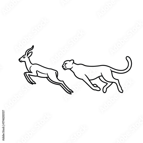 Silhouette of a cheetah chasing an antelope in a dynamic illustration