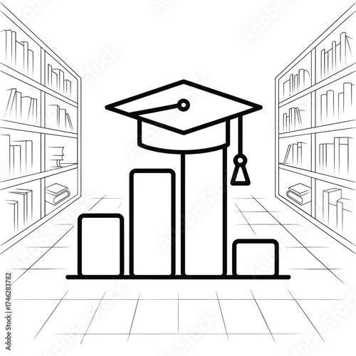 Graduation cap on bar chart in library rows