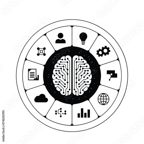 Circular diagram of artificial intelligence and technology concepts
