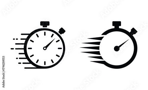 Two stylized stopwatch icons showing the passage of time with motion blur effects