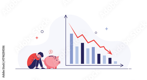 Financial hardship and declining market charts showing economic downturn.