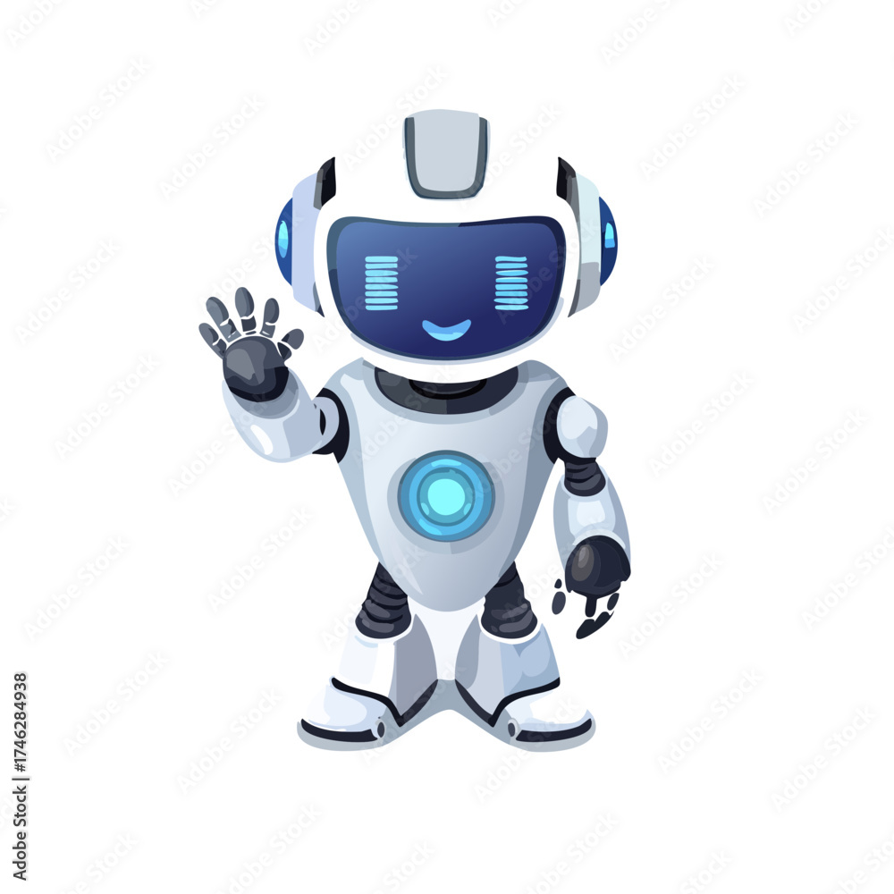 Fototapeta premium Friendly Robot Waving Hello with Digital Display Face.