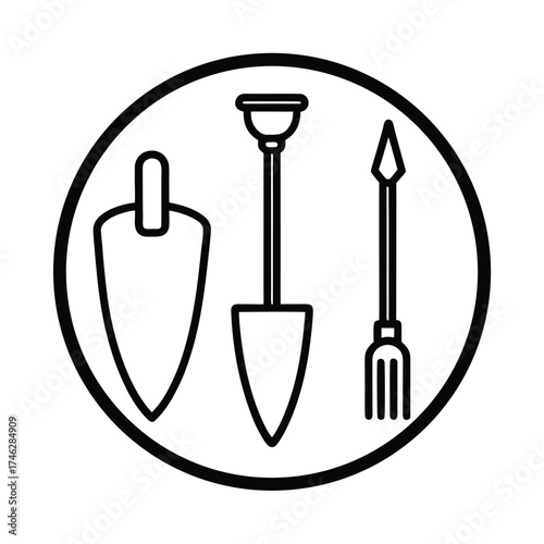 Archaeology Tools Outline Icon Design