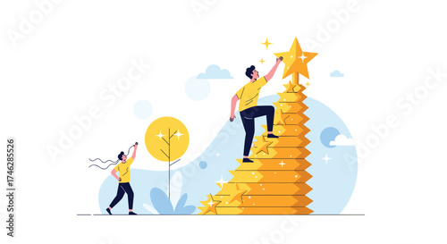 Climbing the golden staircase to reach the star goal.