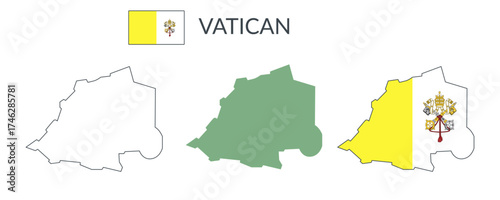 Vatican city-state geographical borders isolated on white background. Flag of Vatican. Vector flat cliparts.