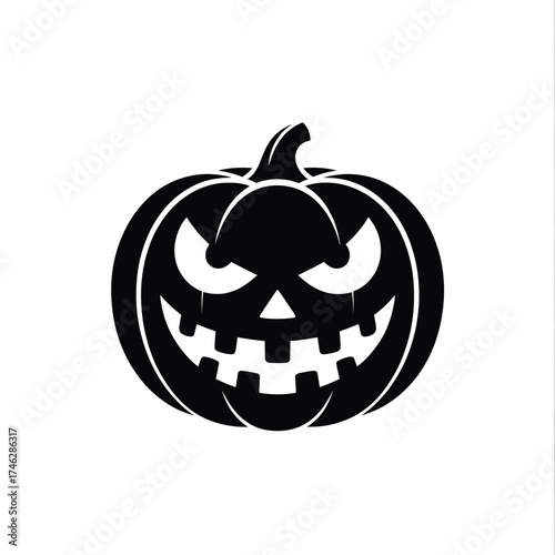 Black silhouette of a spooky jack o lantern pumpkin