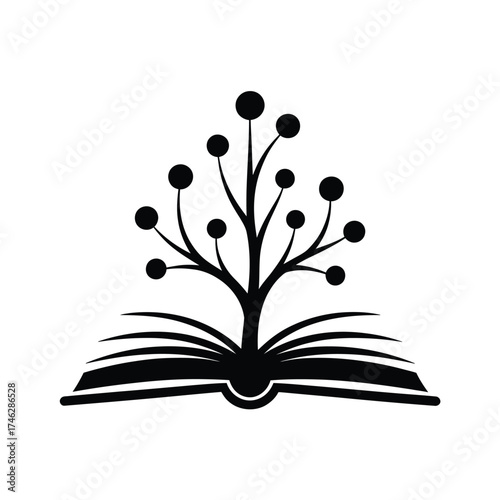 Tree of knowledge growing from an open book silhouette