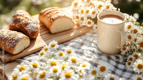 Wallpaper Mural Freshly baked bread and coffee surrounded by wildflowers on a sunny morning Torontodigital.ca