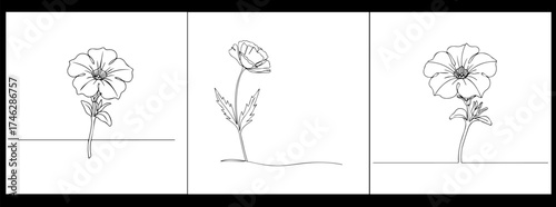 Poppy, Remembrance Day or Veterans Day Continuous Line Drawing with Editable Stroke and Copy Space, Abstract one line continuous poppy.Remembrance Day Flowers and Cross Remembering the Fallen Soldiers